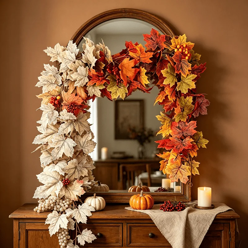 1set autumn maple leaf vines The combination of orange and grey Perfect for Thanksgiving, Halloween, Home Fall Decor