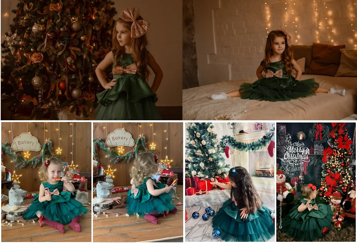 Christmas Dress For Girls 1st Toddler Kid Baby Party Tutu Princess Gown Formal Clothes Green Santa New Years Costume Christening