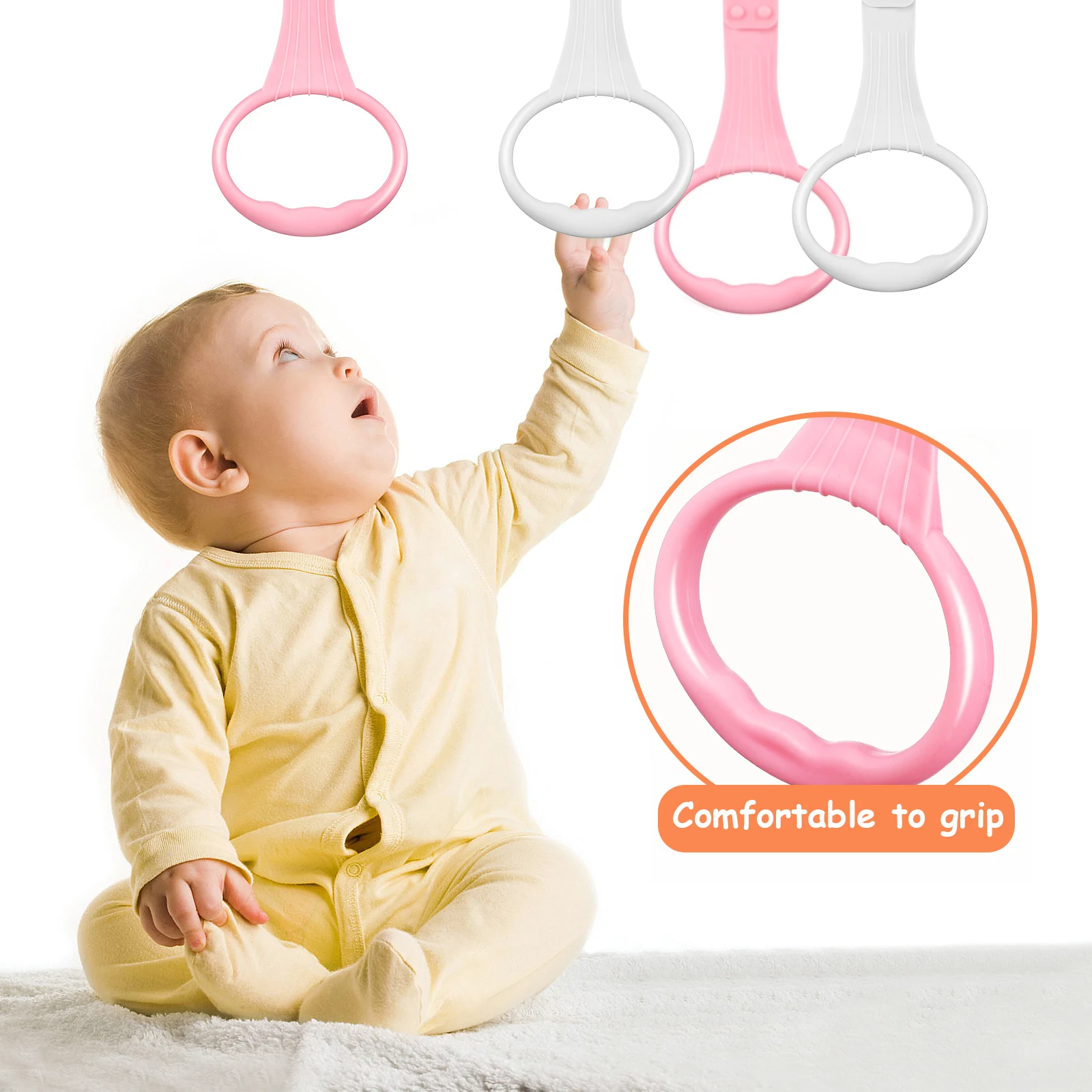 

4Pcs Baby Pull Up Rings Easy Install Nursery Cot Hanging Stand Up Rings Toddler Assistant Baby Crib Pull Ring