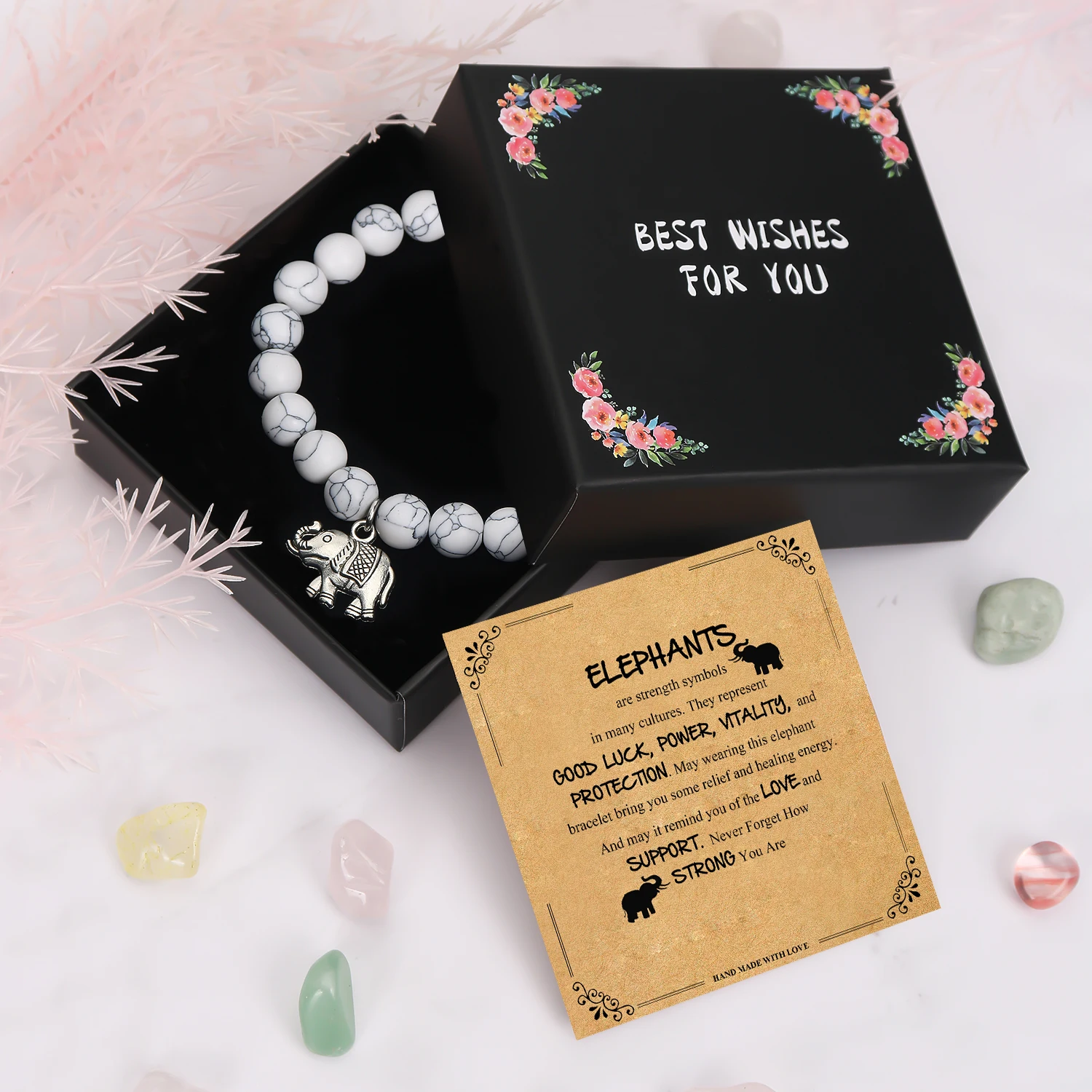 1PC Ideal Christmas Gift for Elephant Loversz,Elephant Bracelet With Gift Box Blessing Card Gift for Daughter Son Niece Nephew