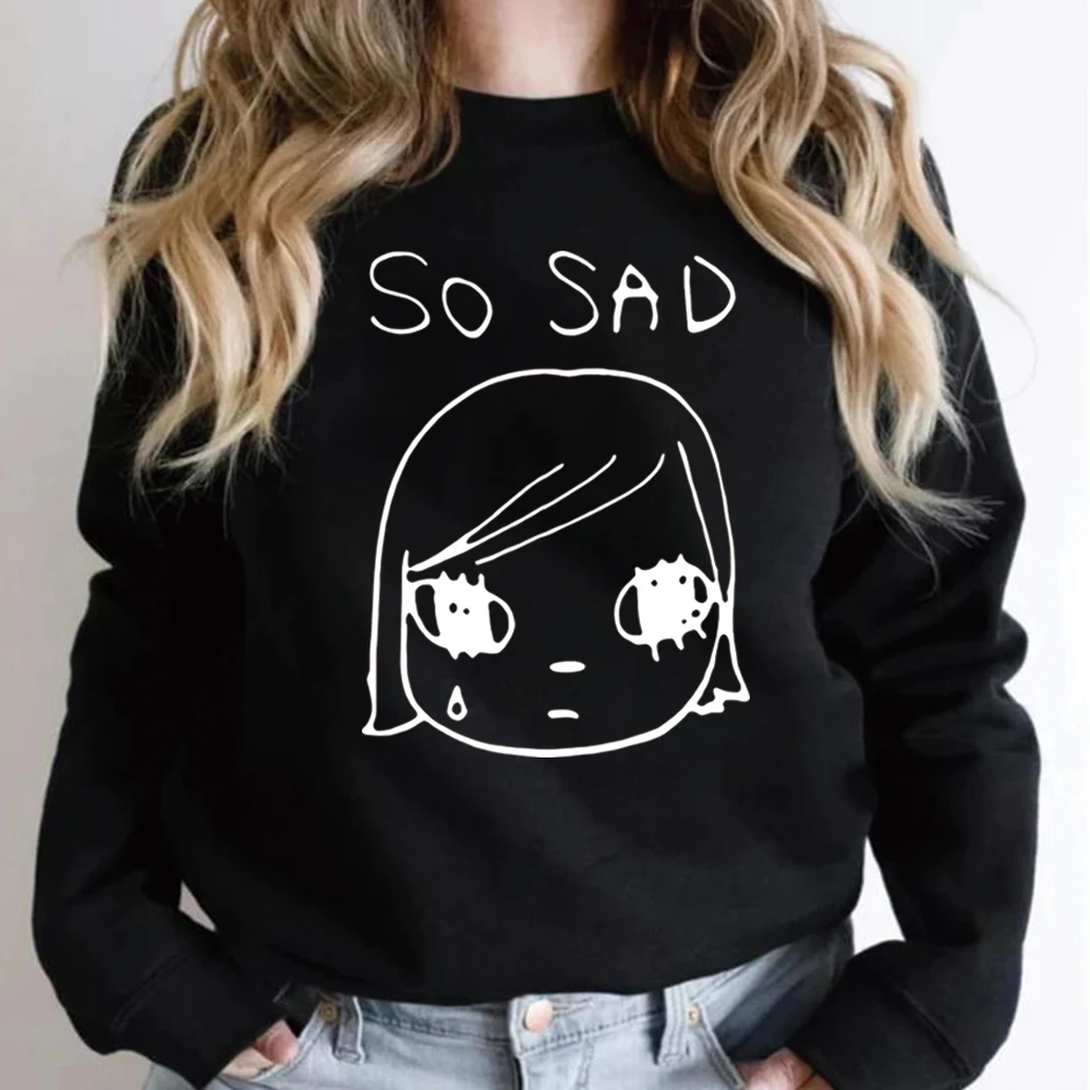 Harajuku So Sad Girl Print Sweatshirt Vintage Japan Party Shirt Streetwear Art Graphic Pullover Unisex Langarm-Sweatshirts
