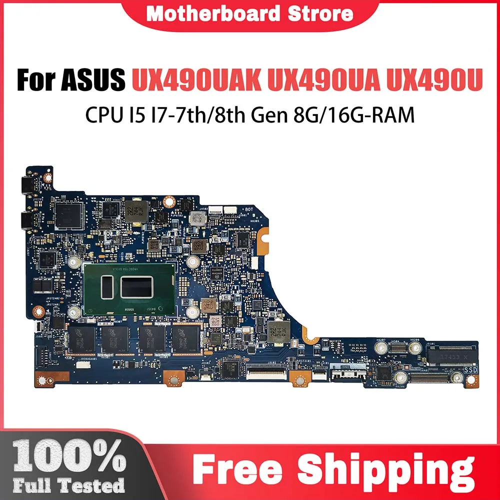 UX490U Mainboard For ASUS Zenbook UX490UAK UX490 UX490UA UX490UAR UX3490UA Laptop Motherboard CPU I5 I7-7th/8th Gen 8G/16G-RAM