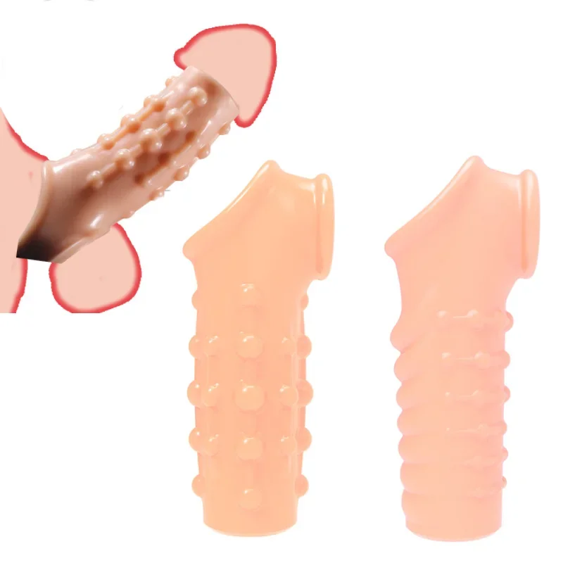 Reusable Penis Sleeve Extender Enlargement Condoms G Point Ring Male Extension Sleeves Delay Ejaculation Sex Toys for Men