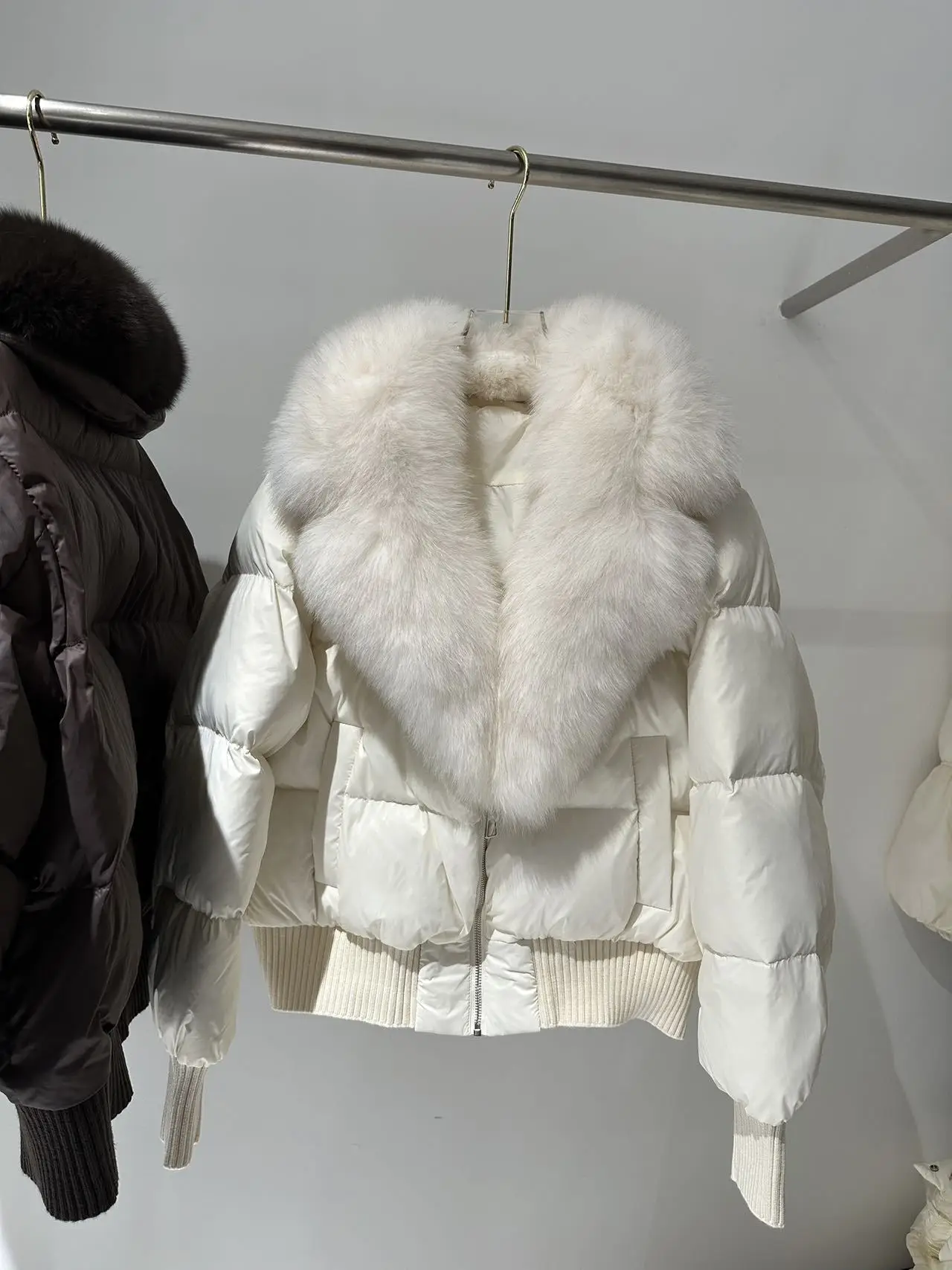 90 blanc canard doudoune hiver femmes réel col de fourrure de renard manteau femme chaud épais matelassé veste fermeture éclair Parker vêtements d'extérieur