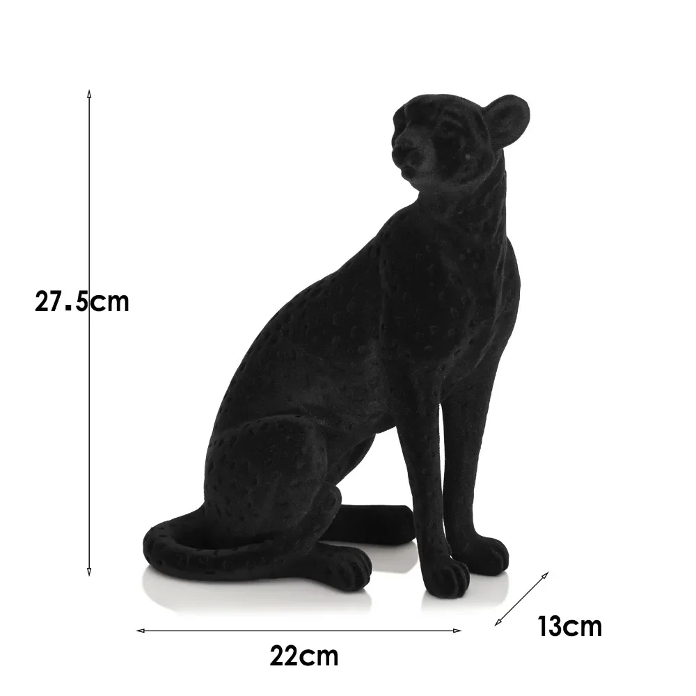 Flocking Leopard Resin Crafts Simulation Leopard Animal Sculpture Resin Desktop Decorative Ornaments Home Decoration Figurine