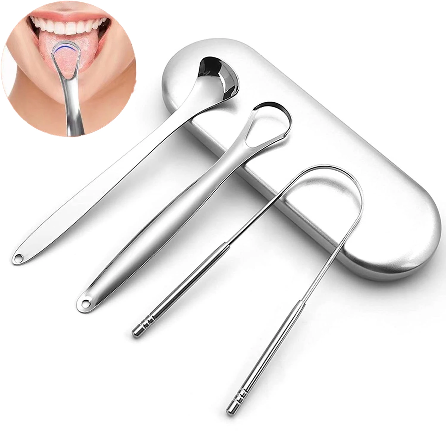 

Stainless Steel Tongue Scraper Cleaner Fresh Breath Cleaning Coated Tongue Remove Bad Breath Oral Hygiene Care Tools