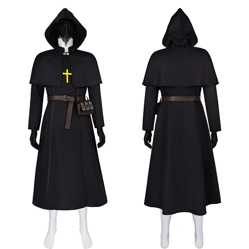 

Halloween Cosplay Costume Medieval Priest Robe Crow Beak Mask Priest Wizard Cloak Plague Doctor Set Stage Accessories Party Wear