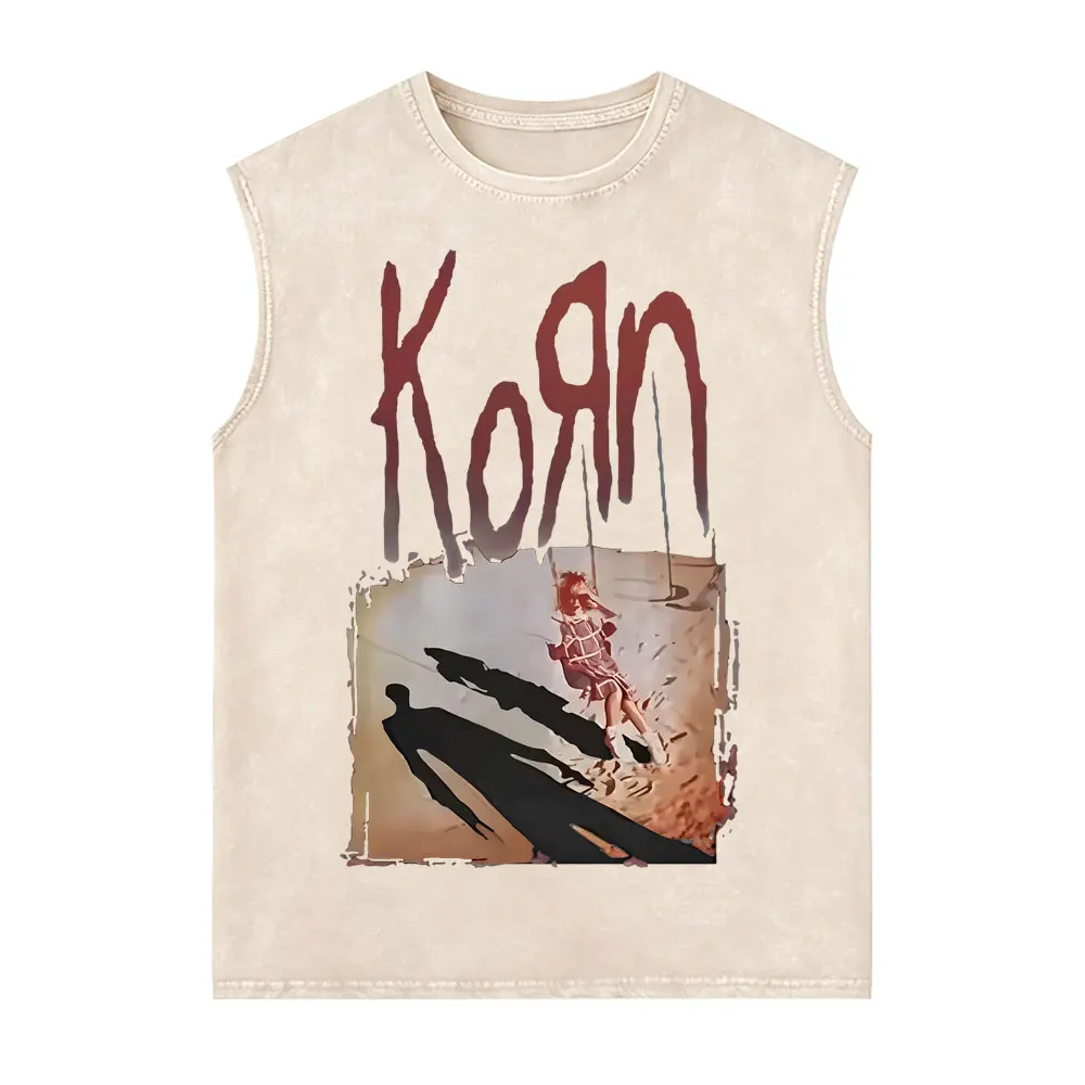 Rock Band Korn Tour 2026 Vintage Washed Tank Tops T-shirts Men Women Clothing Retro Alternative Metal Sleeveless Vest T Shirts
