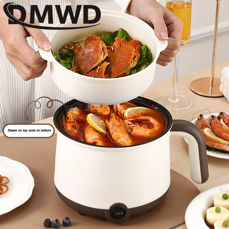 

DMWD Multifunctional Electric Cooker Hot Pot Mini Non-stick Food Noodle Cooking Skillet Egg Steamer Soup Heater Pot Frying 220V