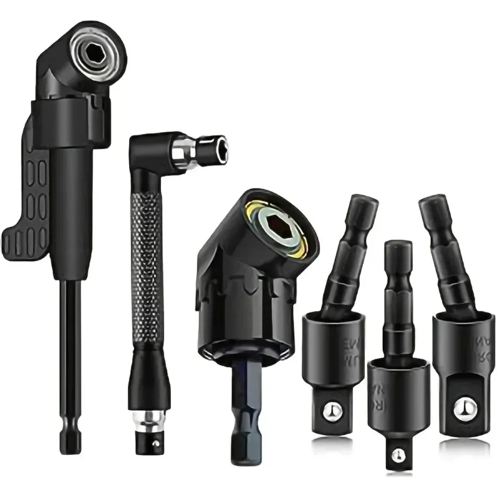 Drill Bit Extension 105° & 90° Right Angle Adapter Impact Socket Set, 360° Rotatable Shaft Extension Electric Tool Accessory