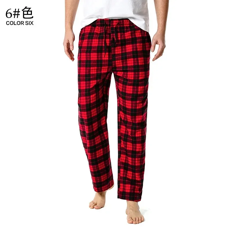 White Black Plaid Pajama Bottom Pants Men Lounging Relaxed Comfy Soft Cotton Flannel Home Wear Breathable Flannel Pyjama Homme