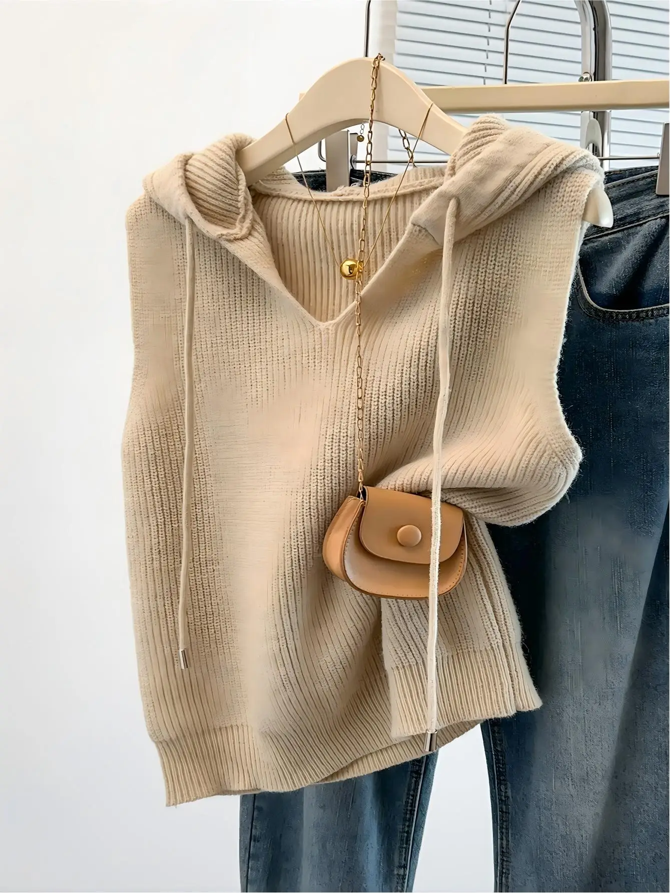 

Женский свободный вязаный жилет с капюшоном, весна-осень 2026, безрукавка, кардиган, топ для многослойных образов