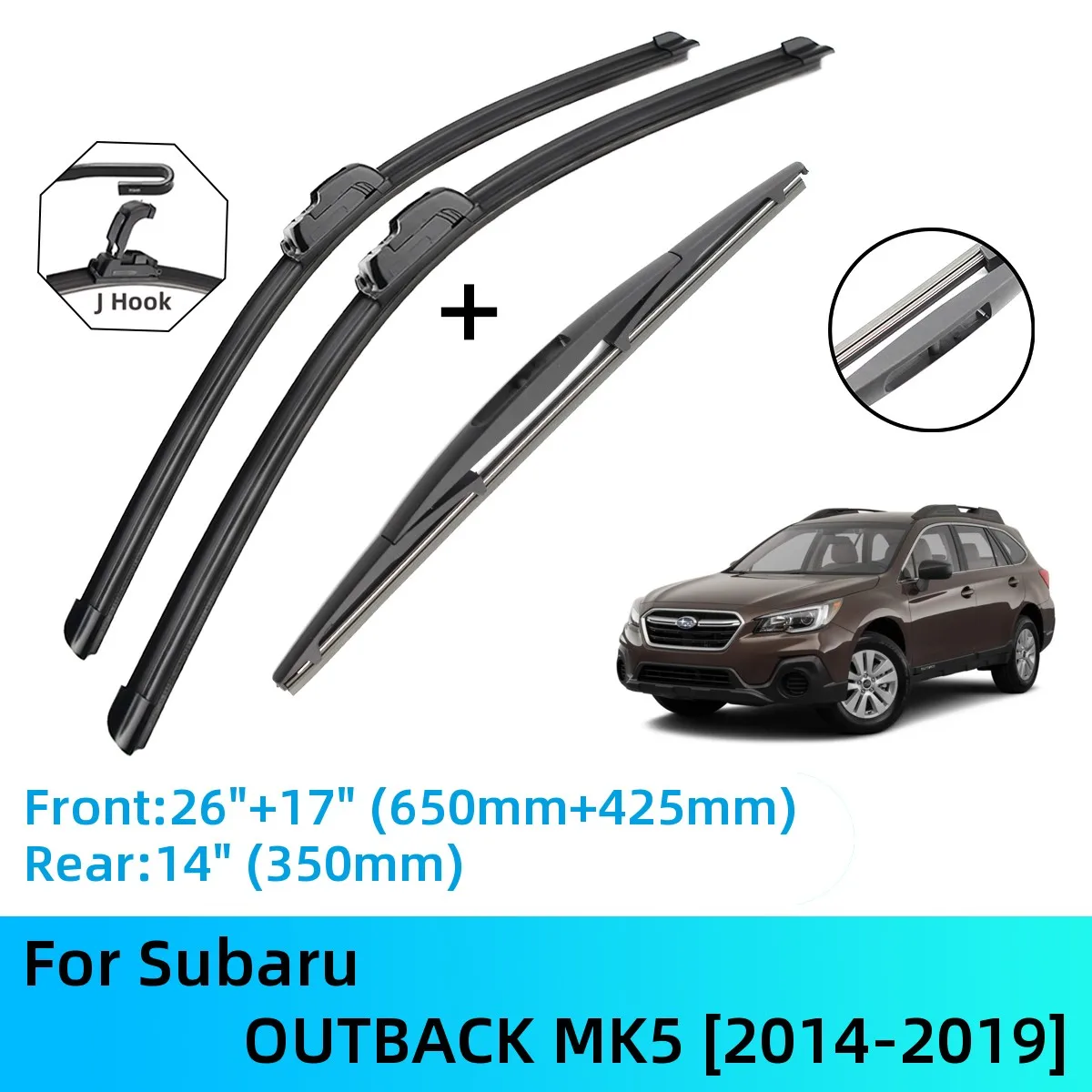 

3PCS For Subaru OUTBACK MK5 2014-2019 26"+17"+14" Front Rear Wiper Blades Windshield Windscreen Window Cutter Accessories 2019