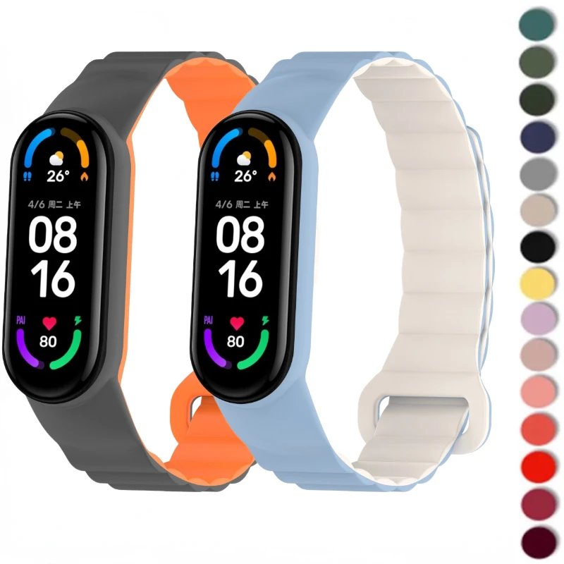 Silicone Magnetic Loop Strap For Xiaomi Mi Band 7 6 5 4 3 Sport Bracelet Wristband Correa For Mi Band 7 6 Strap Mi band 5 4 Belt