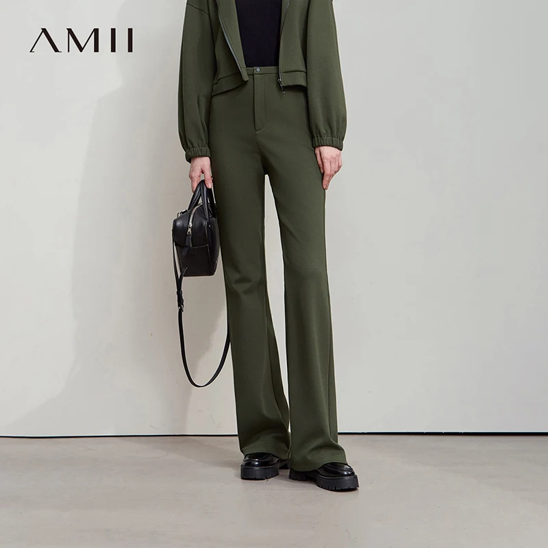 

Минималистичные женские расклешенные брюки AMII, новинка осени 202, однотонные вязаные удобные повседневные брюки, женская одежда 12523137