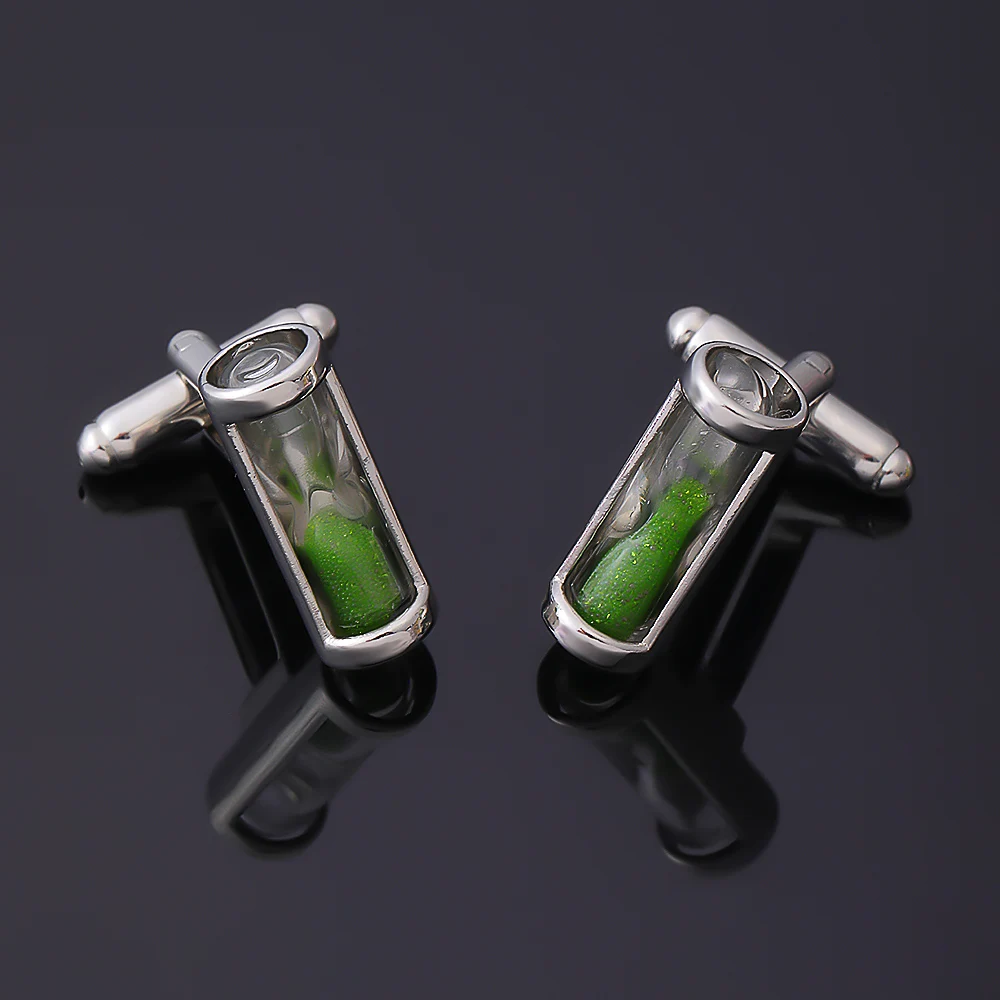 Novelty Luxury Green Hourglass Cufflinks Anime Cylinder Magic Man Mens Brand High Quality Jewelry Accessories Cuff Links