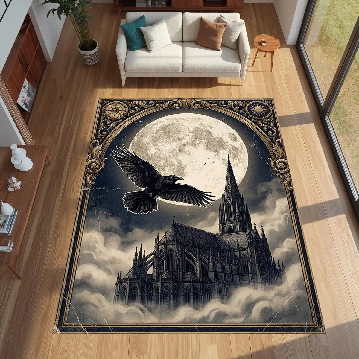 Halloween Mystic Raven Constellation Ornament print large Rug bedroom bedside rug reading nook entrance foyer Non Slip Rug Gift