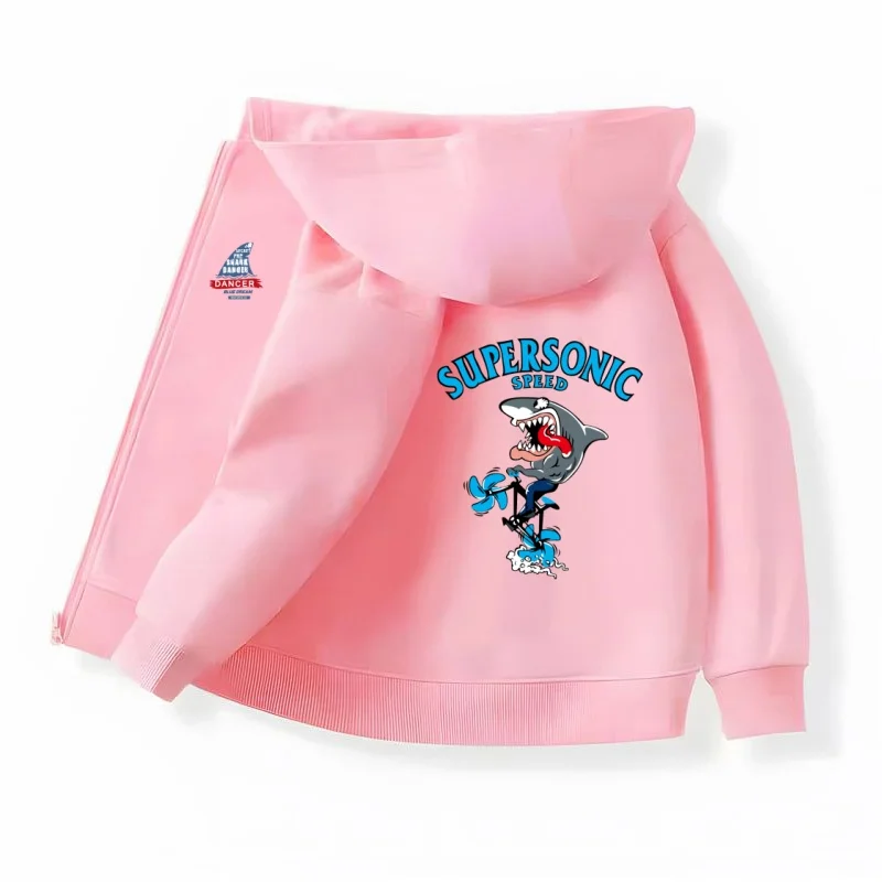 Kinder-Reißverschluss-Hoodie mit Hai-Motiv, lustige Baumwolljacke für Jungen, Frühling und Herbst, bedruckte Jacke, neue Mäntel – Detail 10