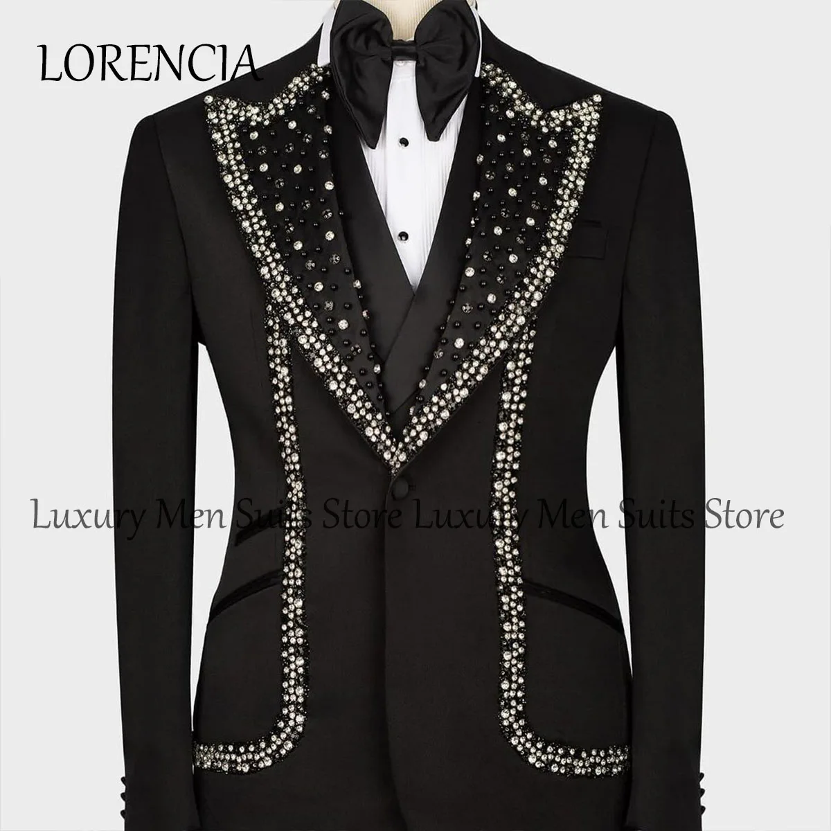 

Sparkly Formal Ornament Tuxedo Men Suits Groom Luxury Metallic Embroidered Wedding Dresswear 2 Pieces Sets Male Prom Blazers