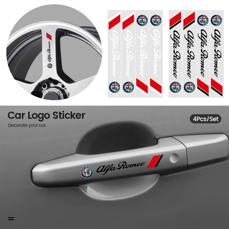 4 adet Araba Kapı Kolu Çıkartmalar Lastik Dikiz Aynası Çıkartmaları Dekorasyon Alfa Romeo Giulietta Mito Giulia Stelvio Brera 147 156