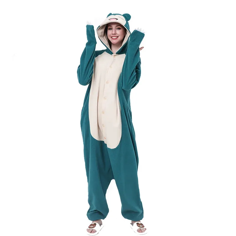 Costume cosplay da donna con sorriso e snorlax per adulti Pigiama Halloween Kigurumi Natale Abiti invernali per tutto il corpo