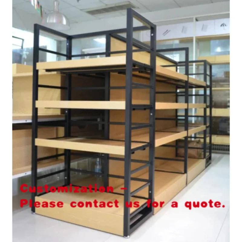 custom.Customized Wooden Double Sided Grocery Store Display Racks Supermarkets
