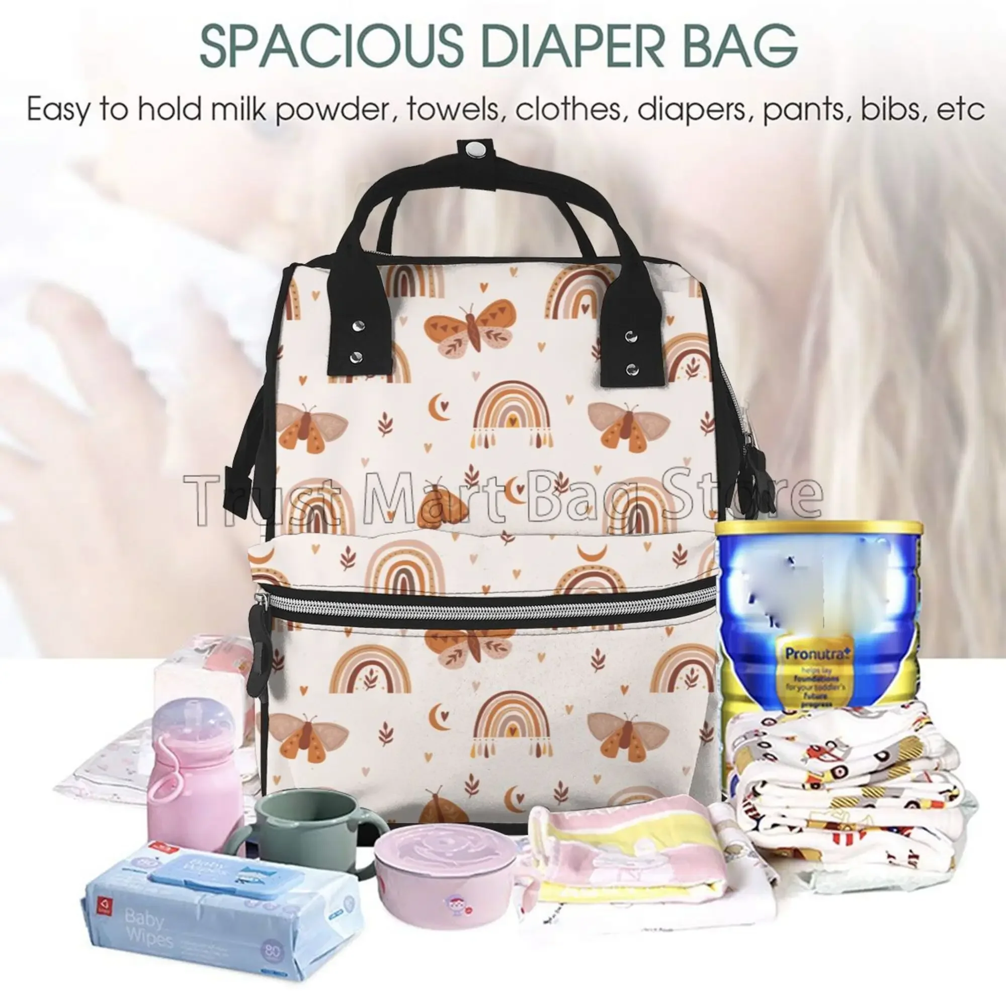 Diaper Bag Backpack for Momen Mininalist Boho Rainbow Butterfly Large Capacity Diaper Changing Bag Multifunction Travel Backpack