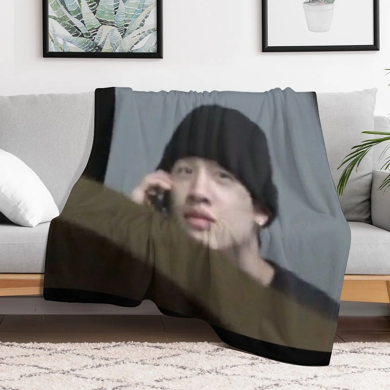 Bang Chan cellphone meme Throw Blanket Furry Nap Travel Blankets