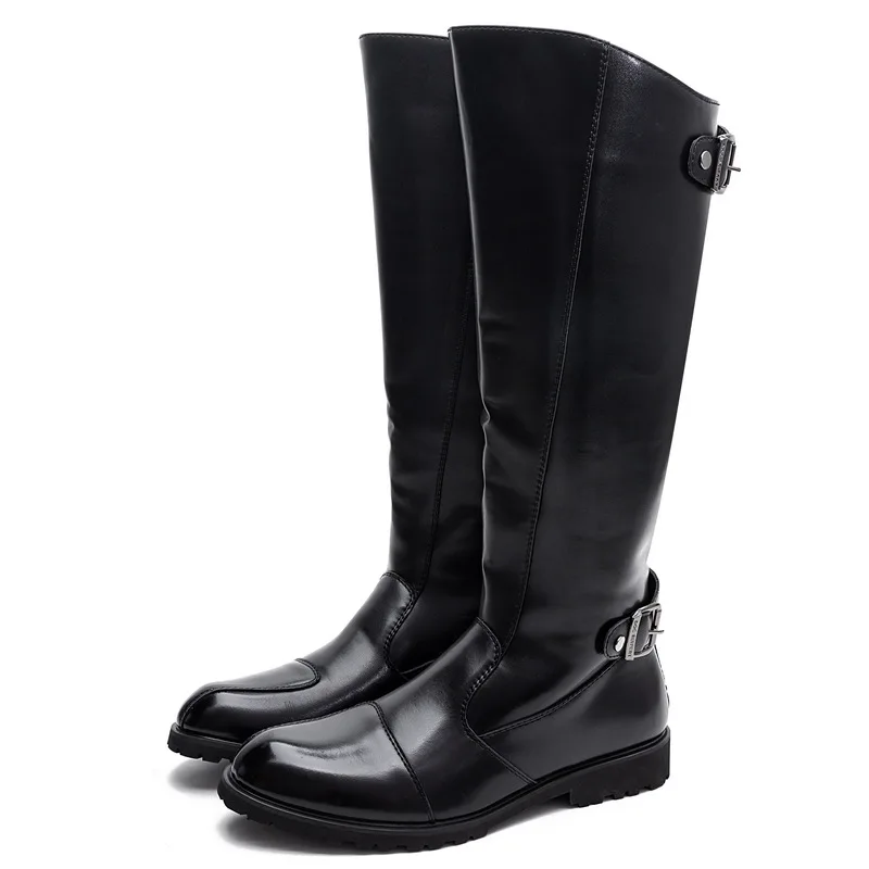 plus size men's fashion long natural leather boots black brown shoes cowboy high knight boot stage nightclub motorcycle botas view 6
