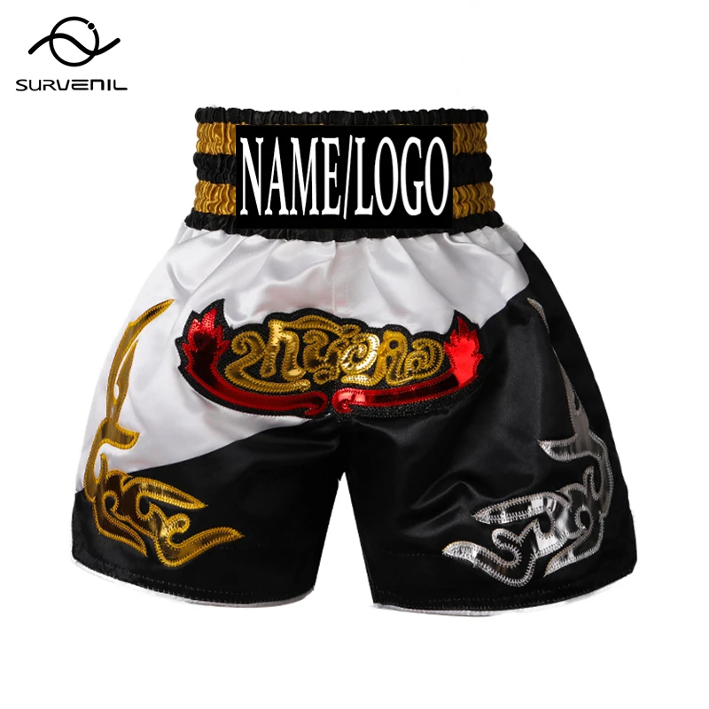 Muay Thai Shorts Customized Logo / Name Thai Boxing Pants Fight Kickboxing Training Shorts Men Women Kids MMA Jiujitsu Clothing