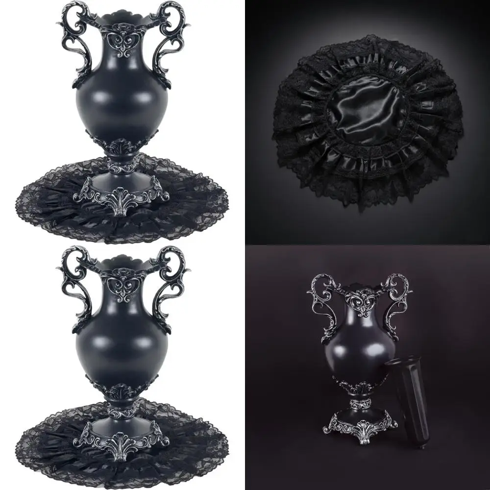 

Элегантная готическая викторианская ваза из смолы, 14 см, черная/серебристая, водонепроницаемая, с кружевом, для цветов, готический декор, для свадьбы или Хэллоуина