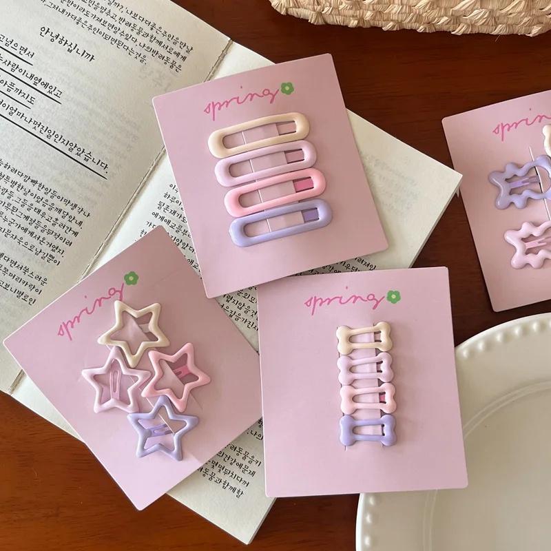 4pcs/set Cute Colorful Geometric Mini Hair Clips For Girls Sweet Hair Ornament Hairpins Barrettes Kids Lovely Hair Accessories