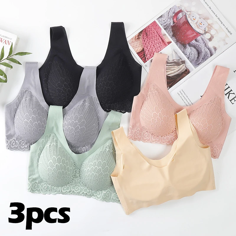 

3pcs Thai latex 4.0 underwear seamless gather no steel ring vest bra women's breathable nude ice silk underwear women Top Bra