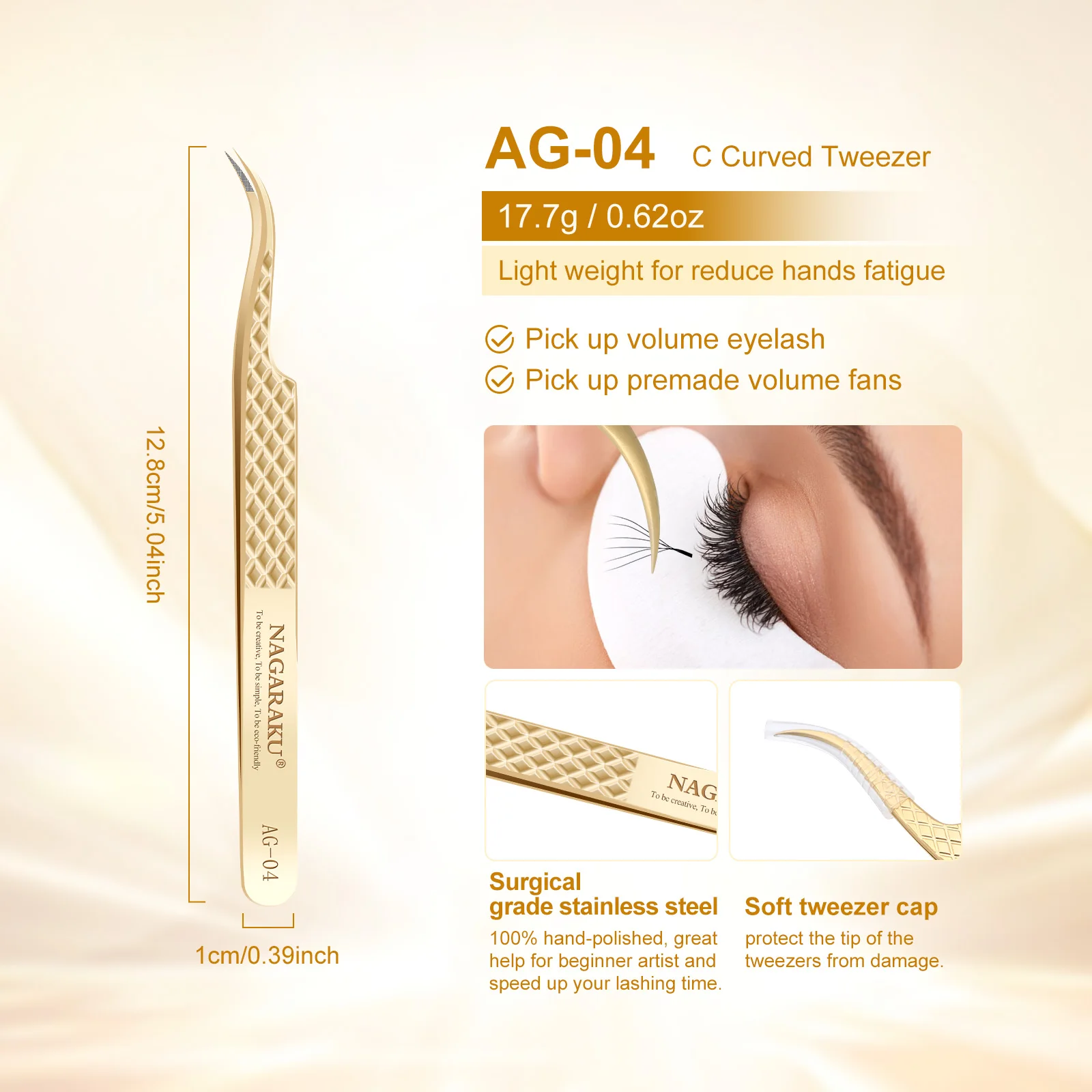 NAGARAKU Präzisionspinzette mit Faserspitze für Wimpernverlängerungen, professionelle Wimpernpinzette, antistatisch, gerade – Detail 6