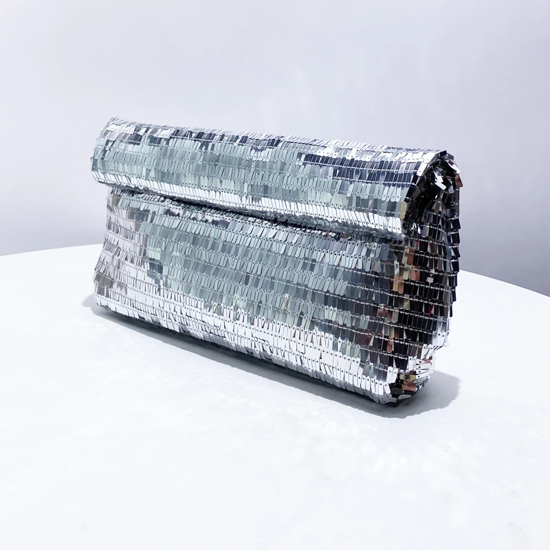 Silver Sequin Evening Clutch Party Messenger Bag For Women Luxury Designer Handbag Purse 2024 New In Fashion Shiny Money Wallet