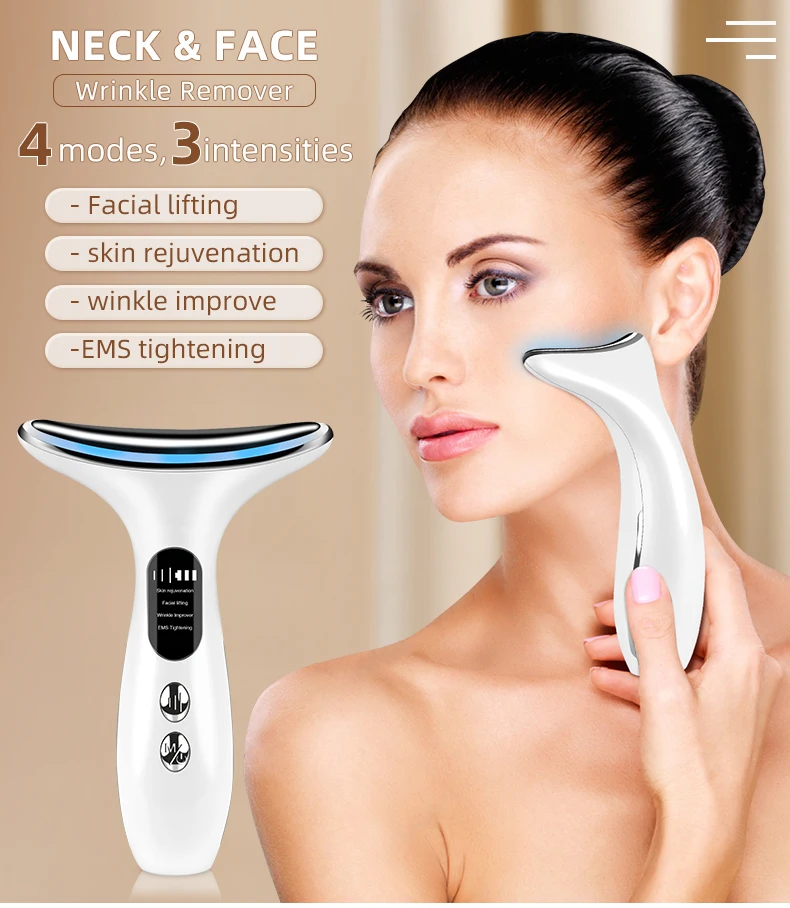 EMS Microcurrent Beauty Neck Face Device LED Photon Firming Rejuvenation Anti Wrinkle Thin Double Chin Skin Care Facial Massager