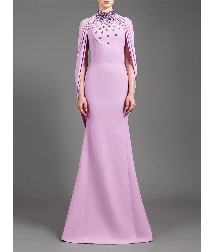 

MCDV Customized Luxury Jersey Mermaid Crystal Evening Dress Delicate Halter Sleeveless Floor Length Bespoke Occasion Gowns
