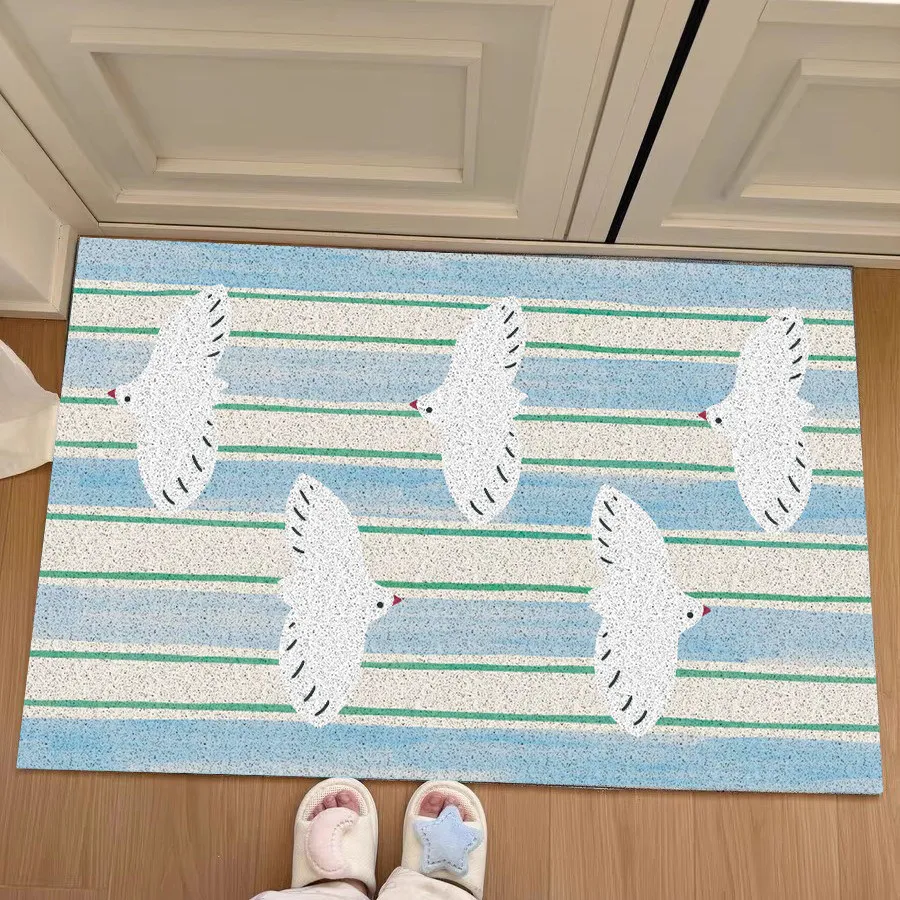 Korean Style Flying Birds Wire Loop Doormat Non Slip Dirt Trapper Entrance Floor Mat Washable Cuttable Outdoor Indoor Door Rug