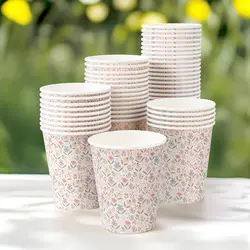 50Pcs 9Oz Floral Paper Cups Disposable Tableware Drink Coffee Flower Drink Fairy Birthday Tea Party Wedding Bridal Decorations