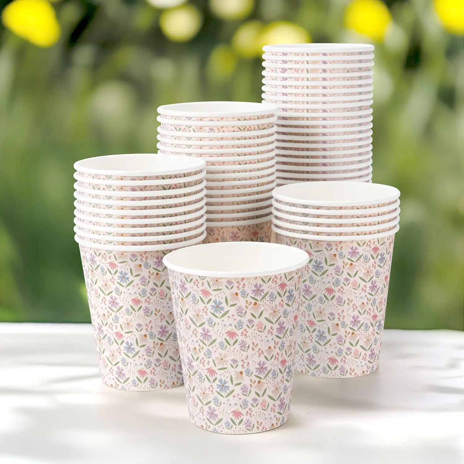 50Pcs 9Oz Floral Paper Cups Disposable Tableware Drink Coffee Flower Drink Fairy Birthday Tea Party Wedding Bridal Decorations