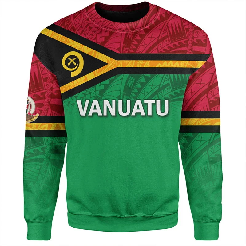 Vintage 3D Print Vanuatu Unity Day Sweatshirts For Men Vanuatu IndependenceDay Graphic Round Neck Hoodies Fashion Clothing Tops