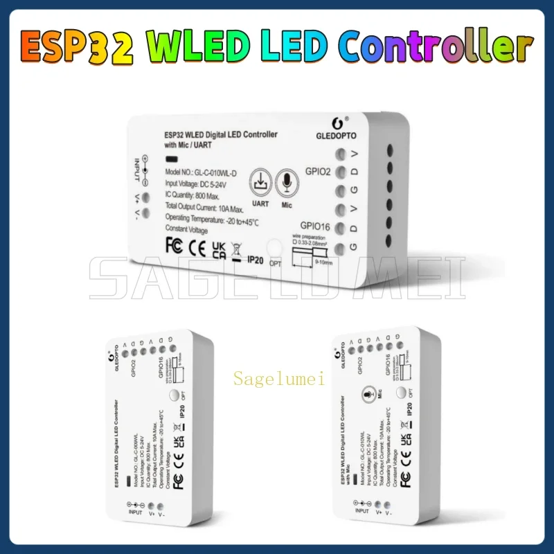 ESP32 WLED LED Controller With Mic GLEDOPTO DIY Music Dynamic Modes For WS2811 WS2812 SK6812 TM1814 WS2813 WS2815 Strip Lights