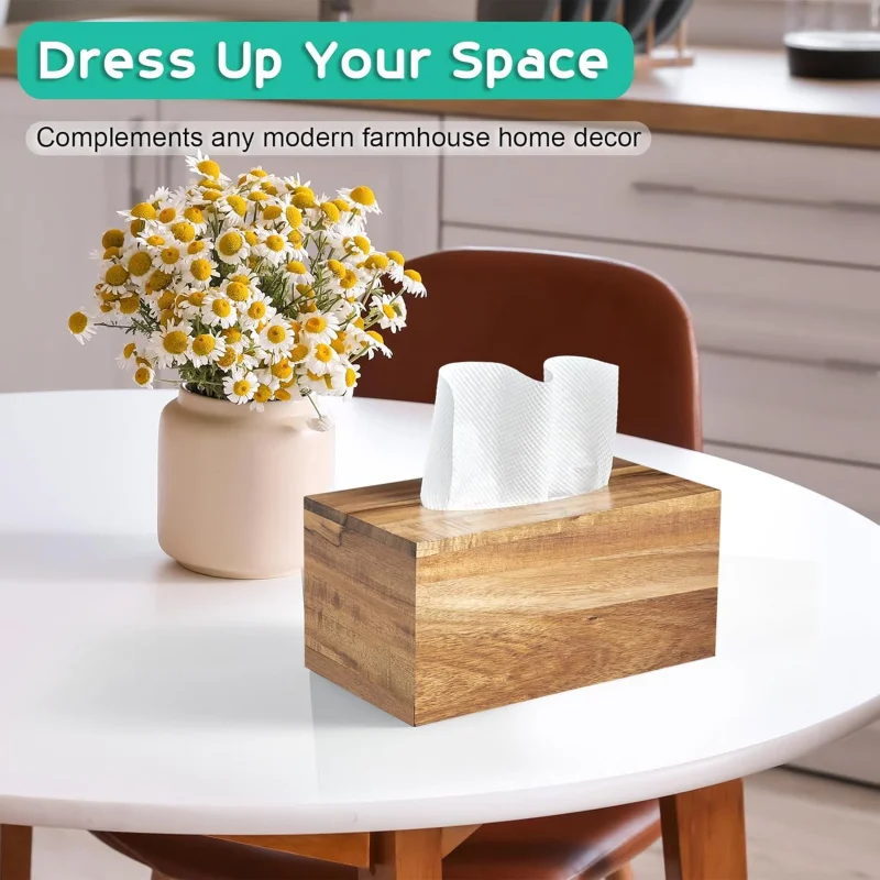 직사각형 티슈 박스 커버 - 아카시아 나무 직사각형 티슈 박스 홀더 탁상용 나이트 스탠드 욕실 사무실 - 장식 F