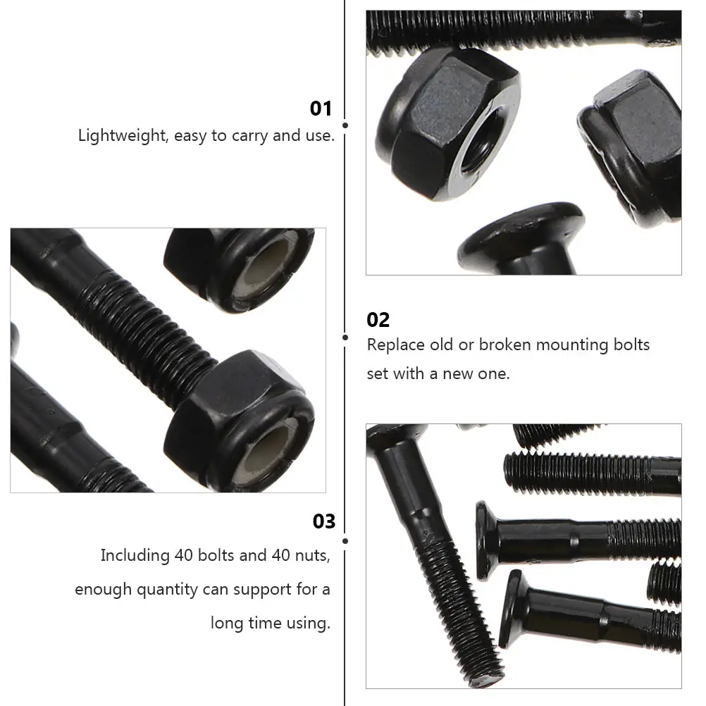 

40 Sets Skateboard Bridge Studs Mounting Bolts Hardware Accessories Iron Steel Material Replacement Set Long Time Use