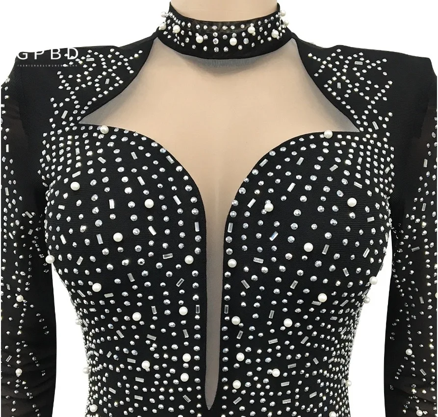 2025 novas mulheres manga de malha bodycon sexy diamantes vestido de festa de aniversário em camadas babados strass pérolas noite clube vestido rosa