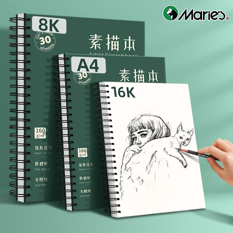 Marie's Sketchbook,160gsm/30 Sheets Heavyweight Sketch Book,for Drawing Spiral-Bound with Hard Cover for Drawing,Illustration