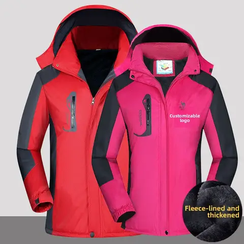 Thickened Fleece Winter Warm Windproof Outdoor Workwear Jacket Printed Logo Unisex Large Size Trousers Sports Polyester