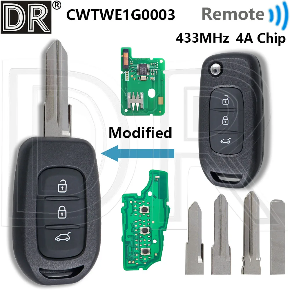 

Great 3 Button 4A PCF7961 433MHz Modified Flip Car Remote Key For Renault Trafic Dacia Duster Logan Sandero Symbol 2012-2018