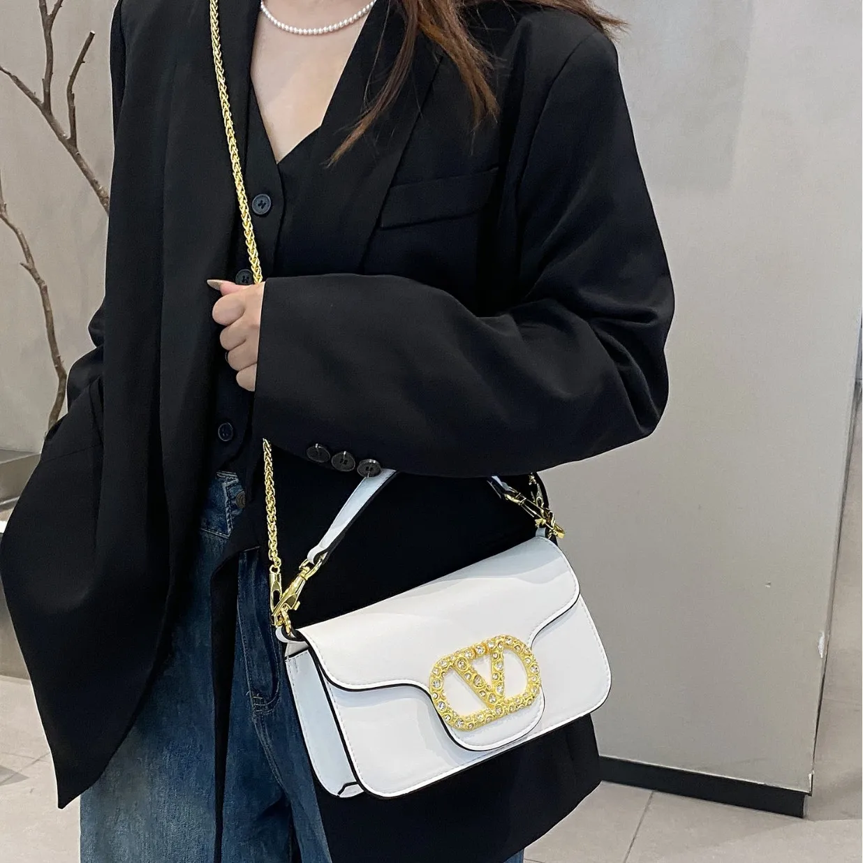 2026년 신상 롱 스트랩 크로스바디 백, 트렌디한 크리스탈 클라스프 숄더백 여성용, 데이투나이트 다용도 라인스톤 핸드백