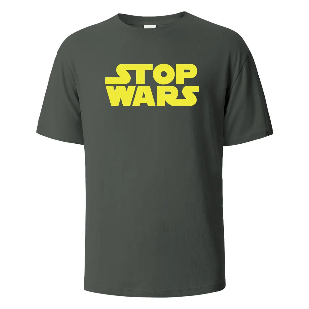 Stop Wars Printing Men‘s T-shirt Street Casual Breathable Tees 100% Cotton Funny Tops Street Oversized T-Shirts For Men Women view 4